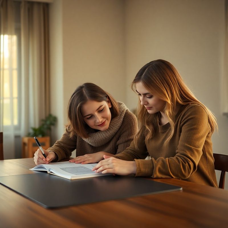 Mamă și fiică analizând planul de studiu împreună